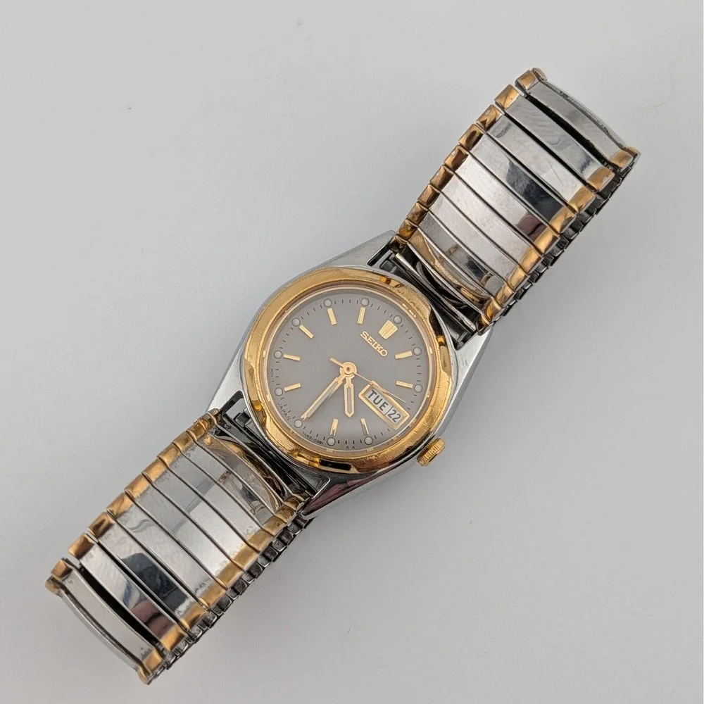 Seiko 7N83-0169 Two Tone‎ Day Date Sapphire Crystal Watch Lume